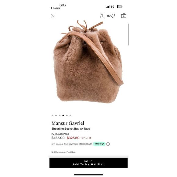 Mansur Gavriel Shearling Mini Bucket Bag in Dark Brown - Picture 1 of 11